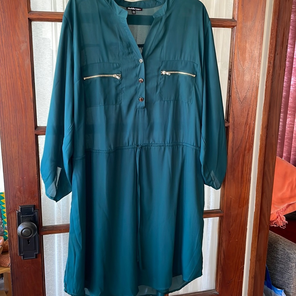 Charlotte Russe button up shirt dress with zipper chest pockets 2X